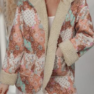 Khaki Fleece Floral Paisley Relaxed Fit Jacket